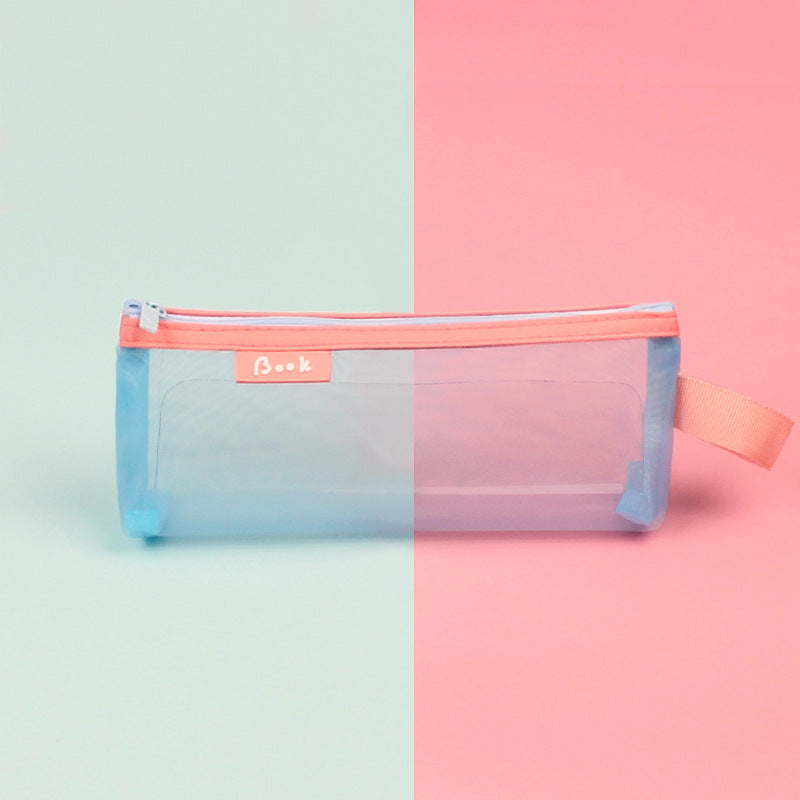 透明純色學生考試簡約網紗拉鍊鉛筆袋文具袋