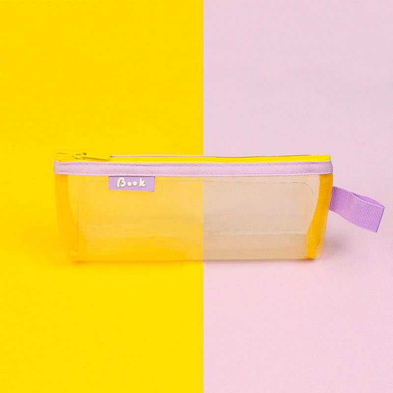 透明純色學生考試簡約網紗拉鍊鉛筆袋文具袋