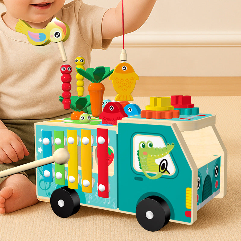 木質多功能益智農場智力寶寶小孩兒童早期教育玩具車