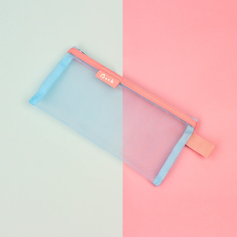 透明純色學生考試簡約網紗拉鍊鉛筆袋文具袋