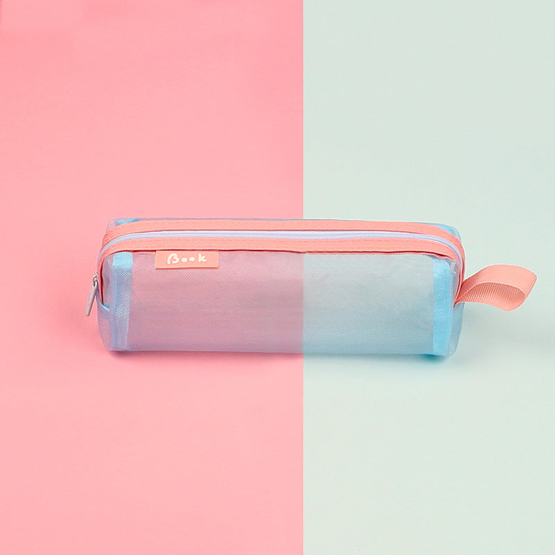 透明純色學生考試簡約網紗拉鍊鉛筆袋文具袋