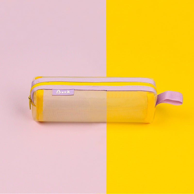 透明純色學生考試簡約網紗拉鍊鉛筆袋文具袋