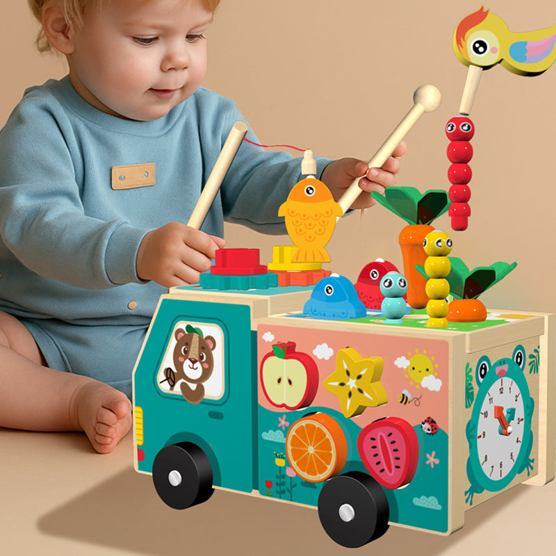 木質多功能益智農場智力寶寶小孩兒童早期教育玩具車
